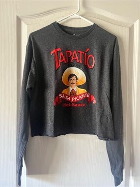 Tapatío Graphic Long Sleeve Tee - Charcoal with Red Logo. Long sleeve, cropped.